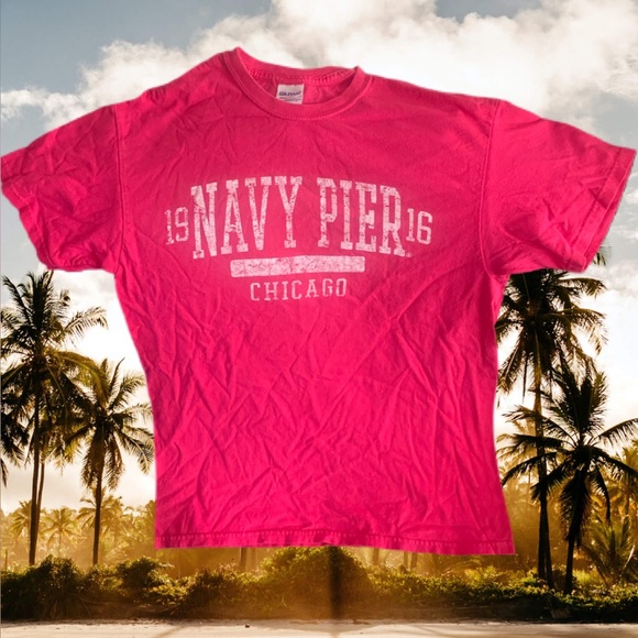 Pre Owned Women's Gildan Heavy Cotton Chicago Navy Pier Shirt Sz Med - Picture 1 of 7